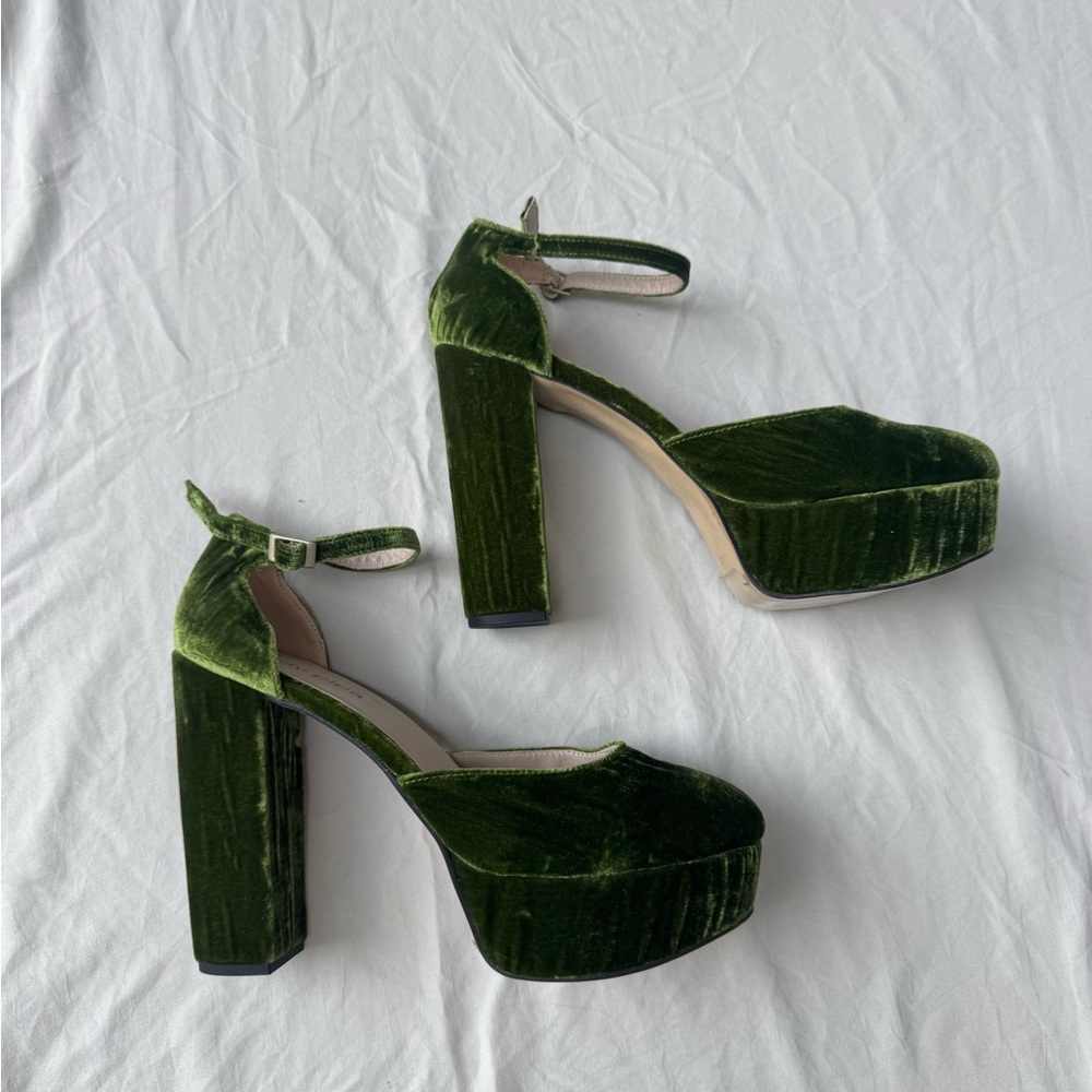 Green Velvet Platform Heels